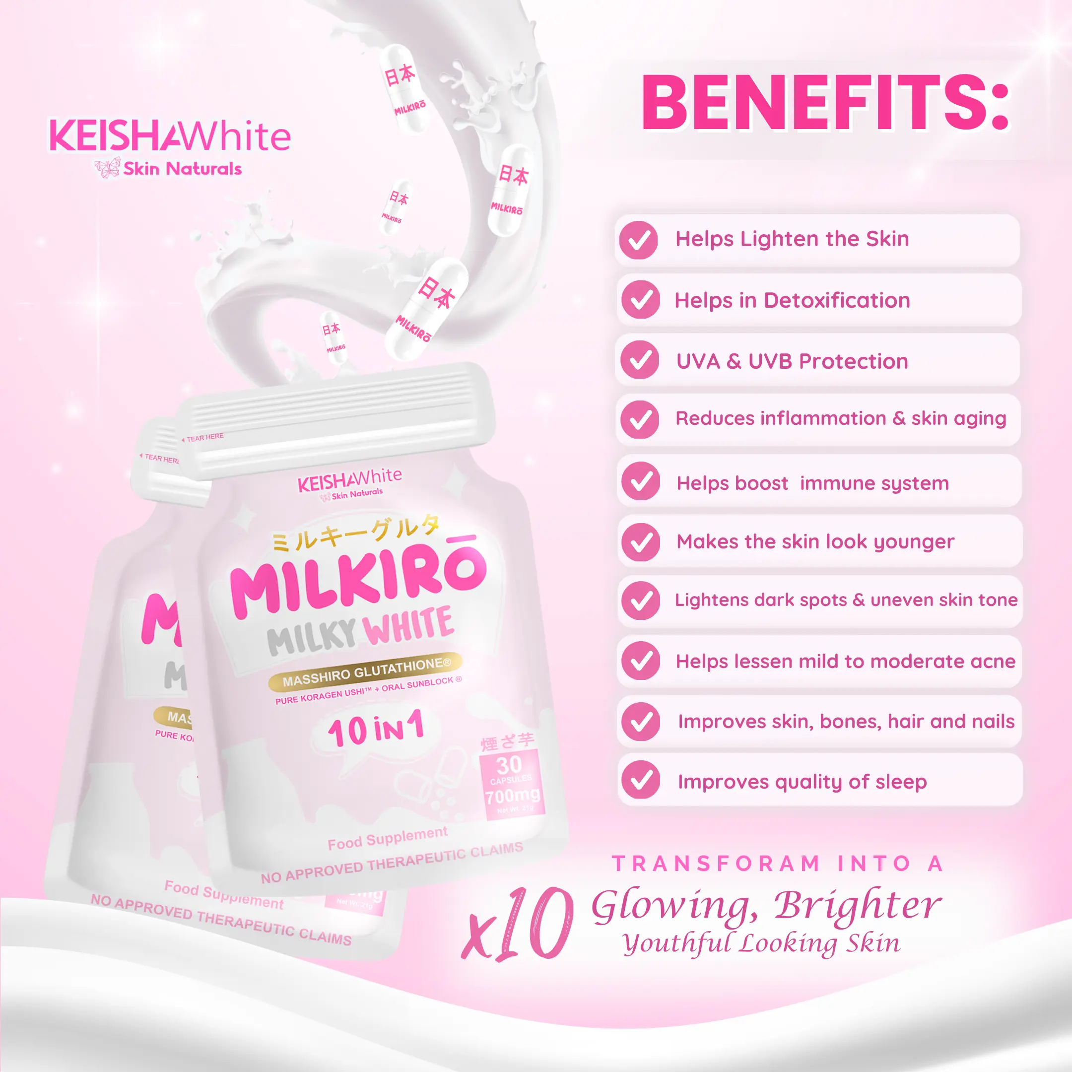 masshiro glutathione benefits 2 PACKS: MILKIRO MILKY WHITE 10in1 Glutathione Capsules with Collagen, Oral Sunblock, Vitamin I Whitens, Brightens, masshiro glutathione benefits 2 PACKS: MILKIRO MILKY WHITE 10in1 Glutathione Capsules with Collagen, Oral Sunblock, Vitamin I Whitens, Brightens,