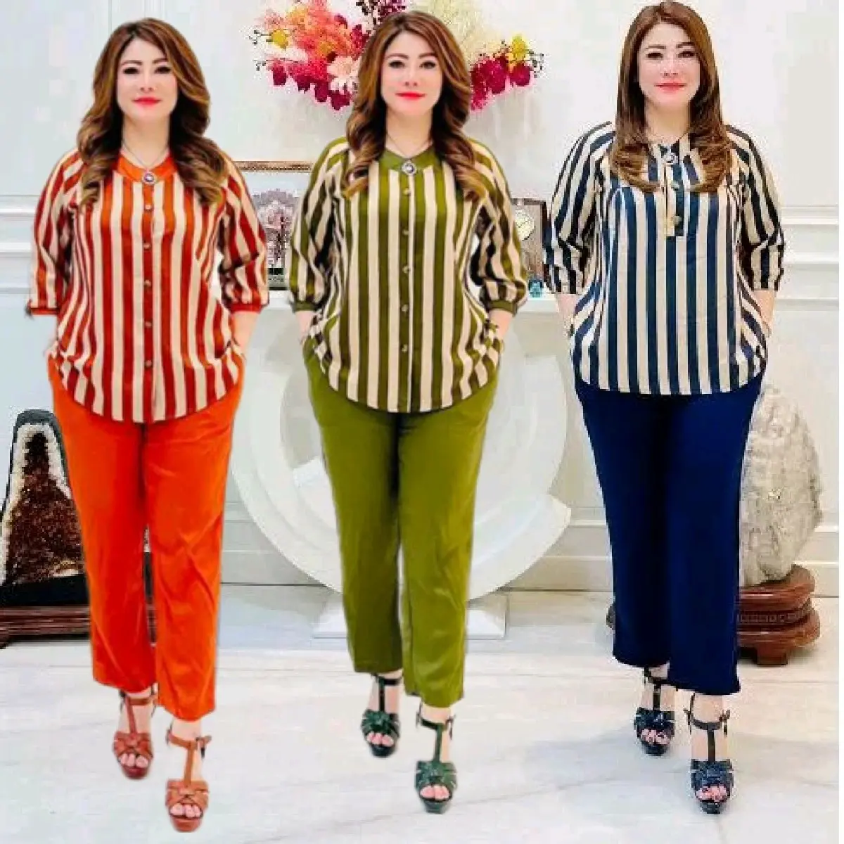 Setelan Wanita Motif salur/Setelan Katun premium motif/Setelan Wanita salur kekinian