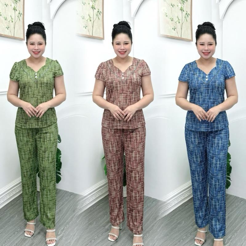 T45 Set bộ trung niên, đồ bộ cho mẹ thun tăm Thái mềm mát, quần suông thoải mái 50-85kg Nữ Áo