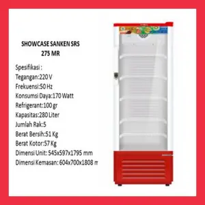 SANKEN SRS-275 Showcase Display Cooler 5 Rak 270 L SRS275 SRS 275 Pendingin Minuman