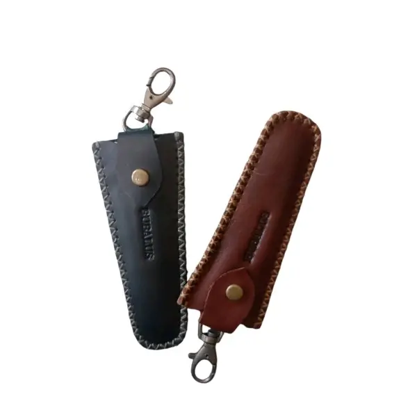 Gantungan  Kunci Tempat Pipa Once Bahan Kulit Asli Coklat Hitam 2