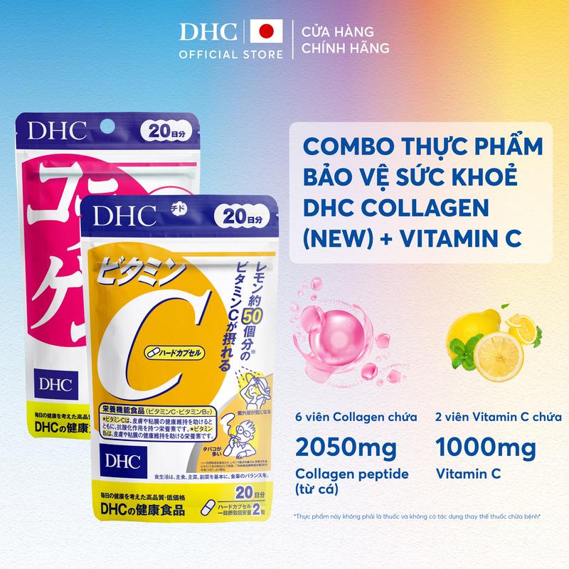  Combo TPBVSK DHC VITAMIN C HARD CAPSULE + TPBVSK DHC COLLAGEN dạng viên uống hỗ trợ bổ sung Collagen & Vitamin C - DHC Nhật Bản chính hãng - Combo 20 Ngày và 60 Ngày 