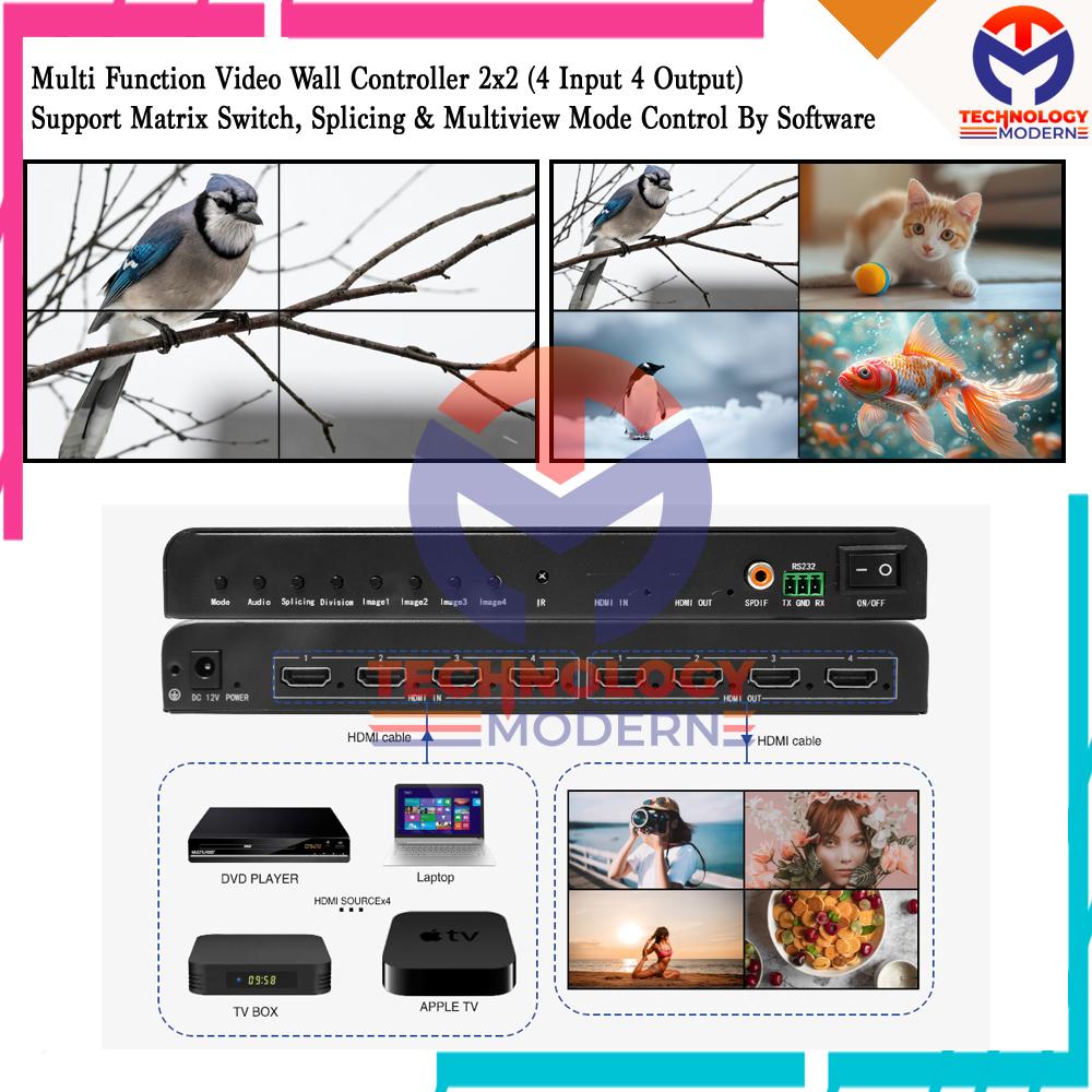 HDMI Multi Function Matrix Switcher 4x4 (4 Input 4 Output) Support Multi-Viewer & Video Wall Controller 2x2  Monitor