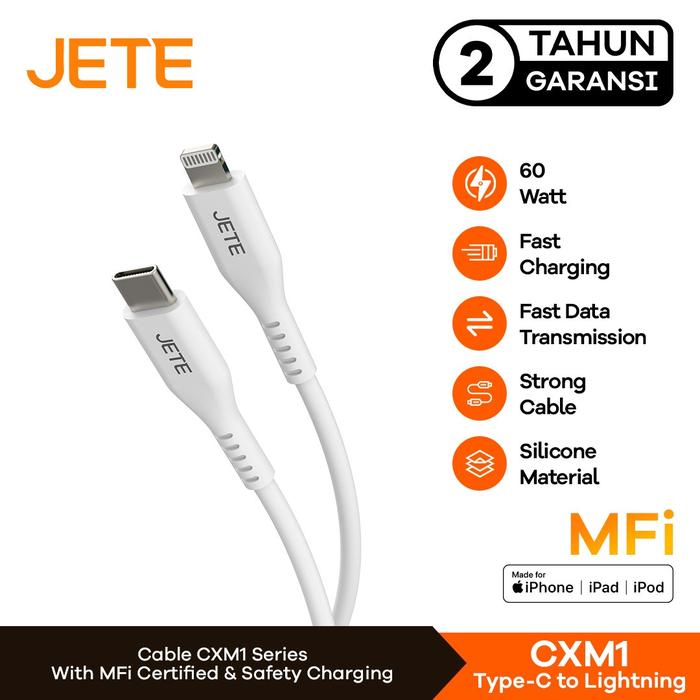 Gambar Kabel Data JETE CXM1 Kabel MFI Fast Charging USB Type C To Lightning 60 Watt Cable For iPhone 15 14 13 12 11 XR XS Plus Pro Max iPad dari Doran Gadget Official Kota Administrasi Jakarta Pusat Tokopedia