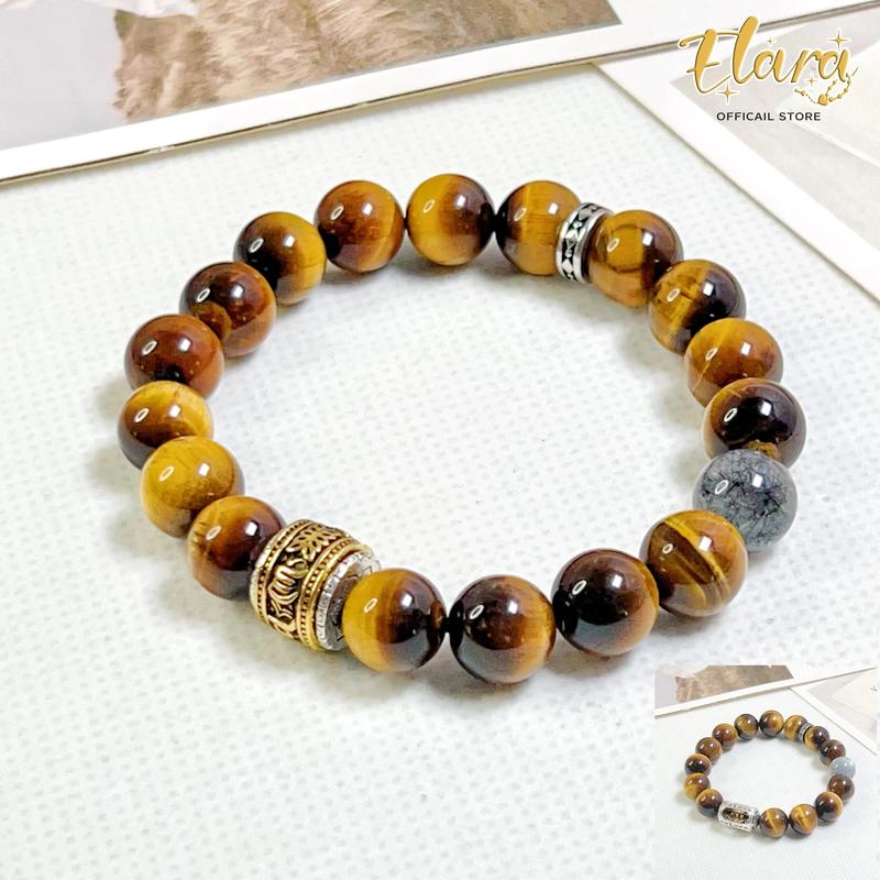   MỚI LÊN KỆ  Vòng tay đá mắt hổ tự nhiên mix thạch anh trắng hoàng tháp tinh thu hút năng lượng cho phái nữ 