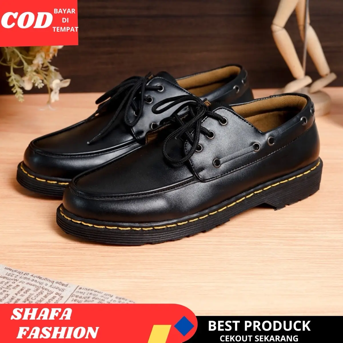 Sepatu Docmart Low Boots Formal Pantofel Kerja Casual Hitam Pria