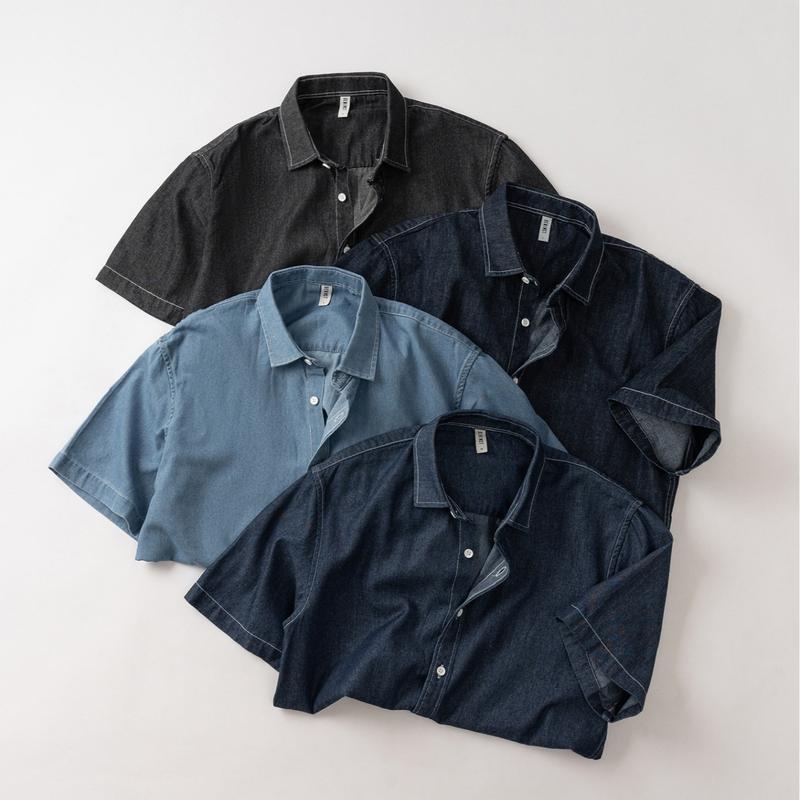 Áo Sơ Mi Nam Cộc Denim Trơn DENIMST S237, Form Regular