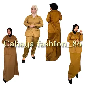 seragan dinas pemda pns pdh seragam wanita model saku bawah kerah rever setelan rok A,rok sepan dan set celana Blazer Katun toyobo tangan  Panjang