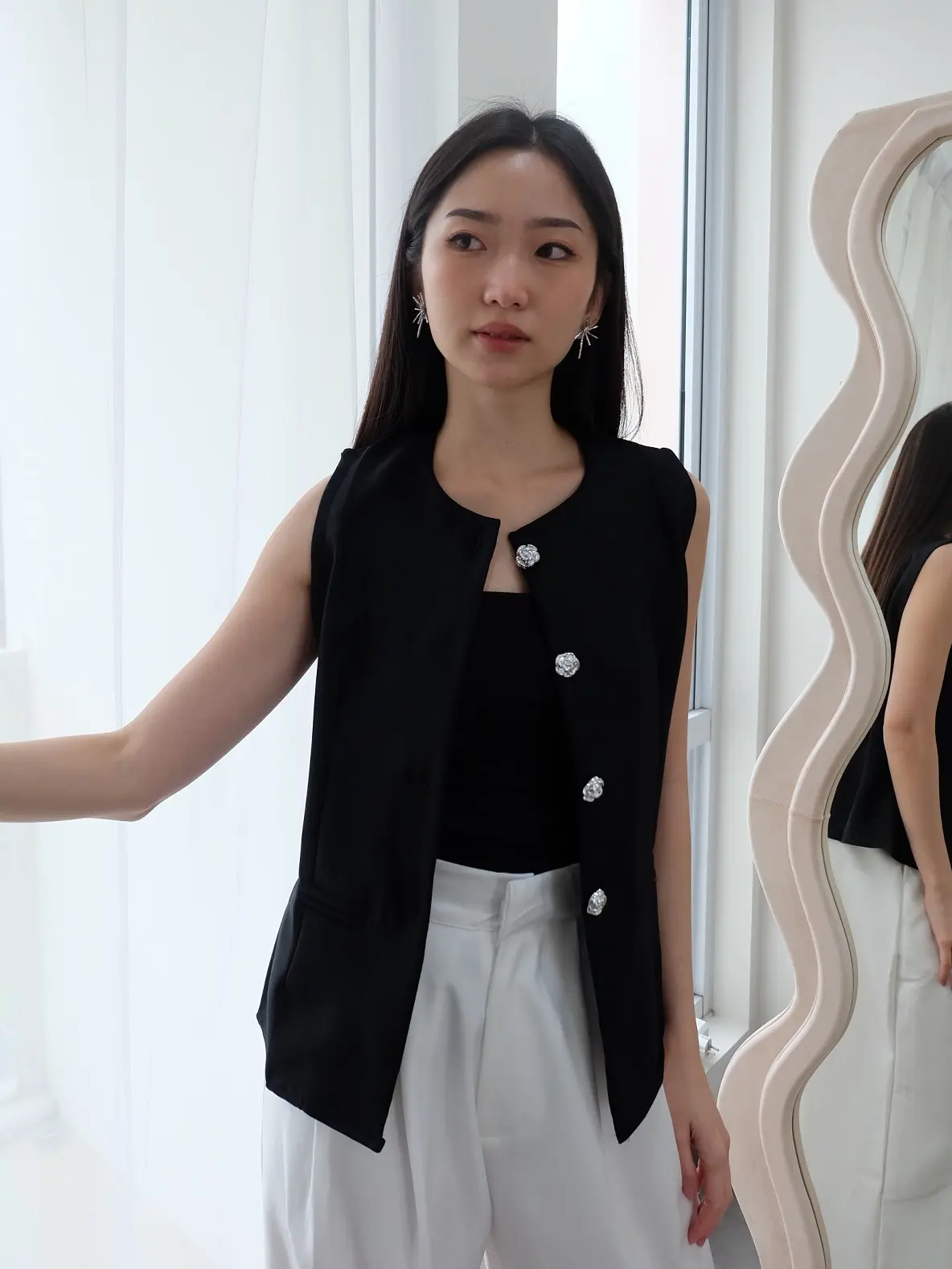 [REDCARPET] Claire Vest Blouse - Atasan Baju Rompi Wanita Kancing Casual Formal Panjang