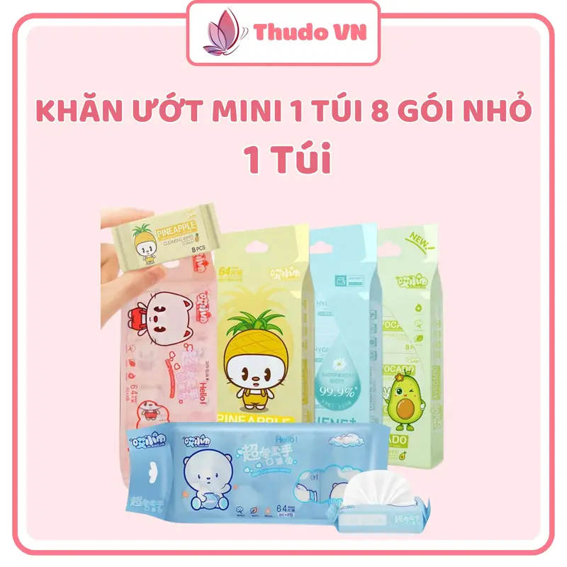 1 Bịch khăn giấy ướt mini 80 tờ THUDO không cồn an toàn mọi loại da tiện lợi dễ dàng mang theo 0