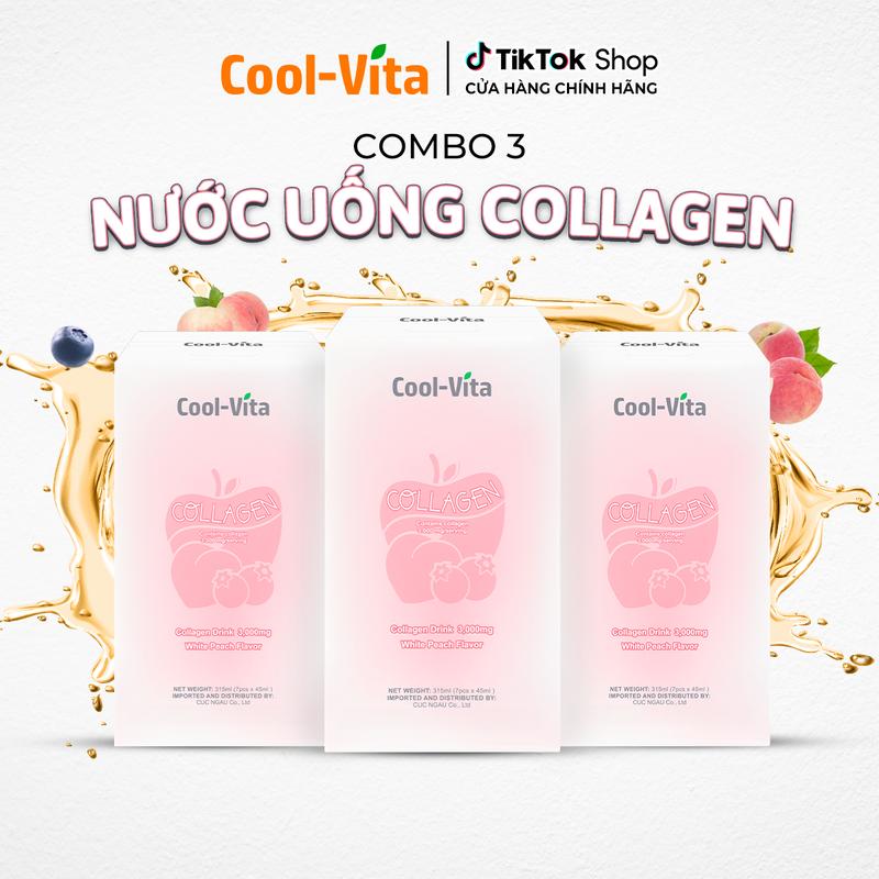 [Live] Combo 3 Hộp Nước Uống Collagen Peptide 3000mg Coolvita Hỗ Trợ Trẻ Hóa Sáng Da, Hỗ Trợ Dưỡng Tóc và Móng (45ml× 7 túi)/hộp