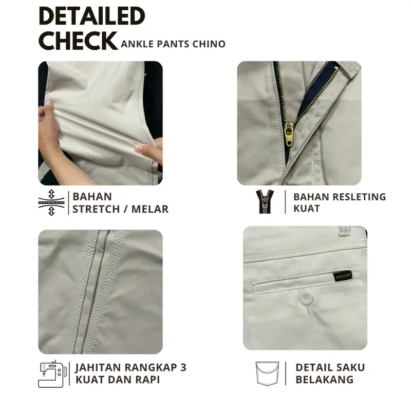 Treegoud Ankle Pants Chino Pria Reguler Fit Celana Angkle Pants Pria Celana Chinos Panjang Pria Jumbo Ankle Pants Celana Cream Pria Panjang Celana Putih Ankle Chino Ankle Pants Cream 1