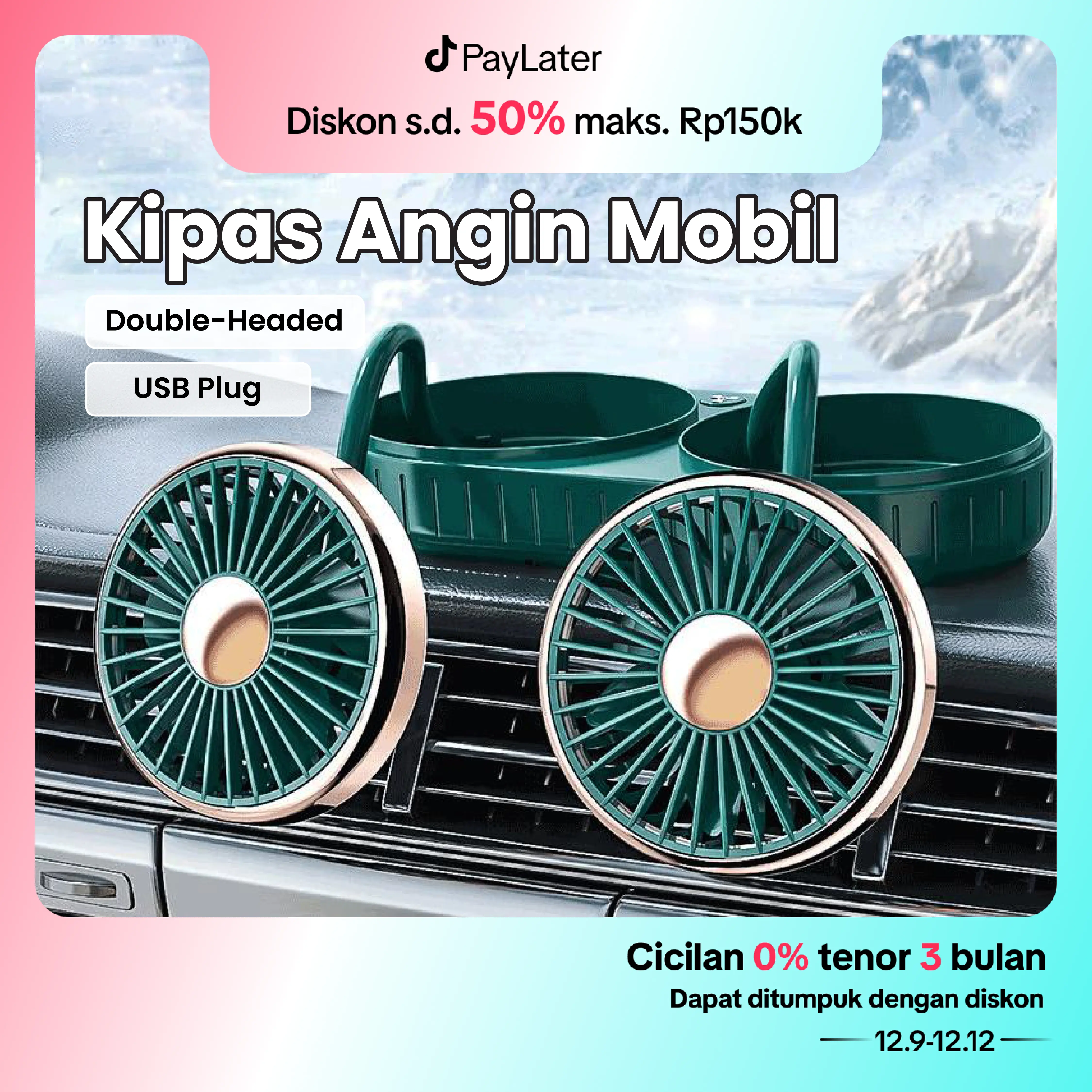 Kipas Angin Mobil Double Headed Fan / Kipas Mobil /USB Plug Kipas Mobil Car