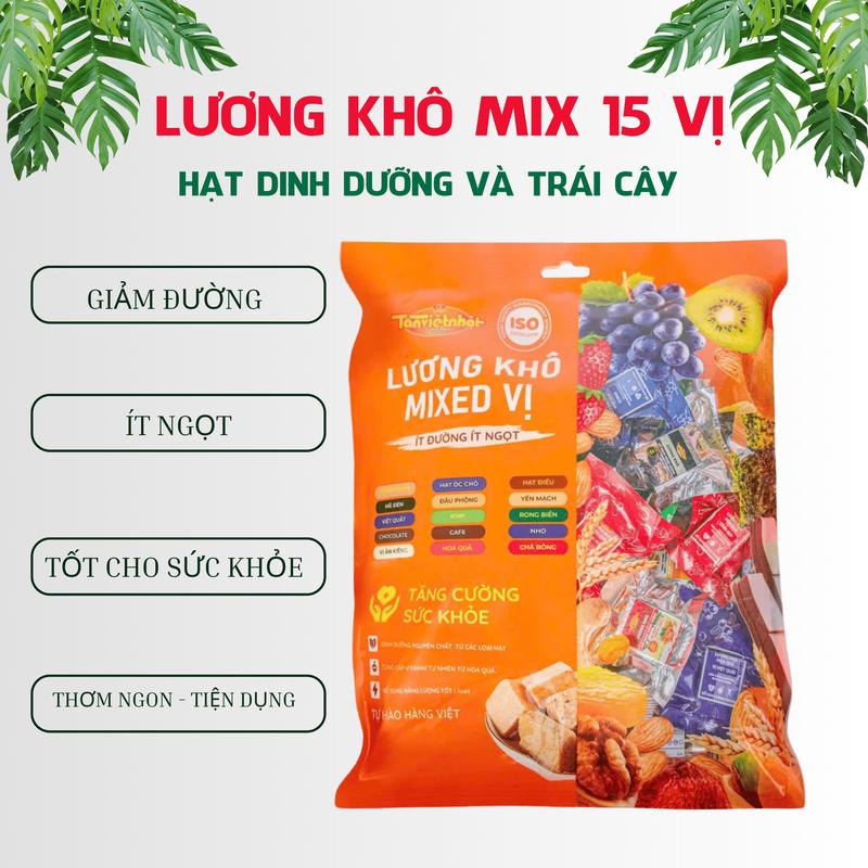[Túi 1Kg] Lương khô mini mix 15 vị hạt dinh dưỡng và trái cây thơm nogn bổ dưỡng tiện dụng - Ăn Vặt Food Thức Ăn