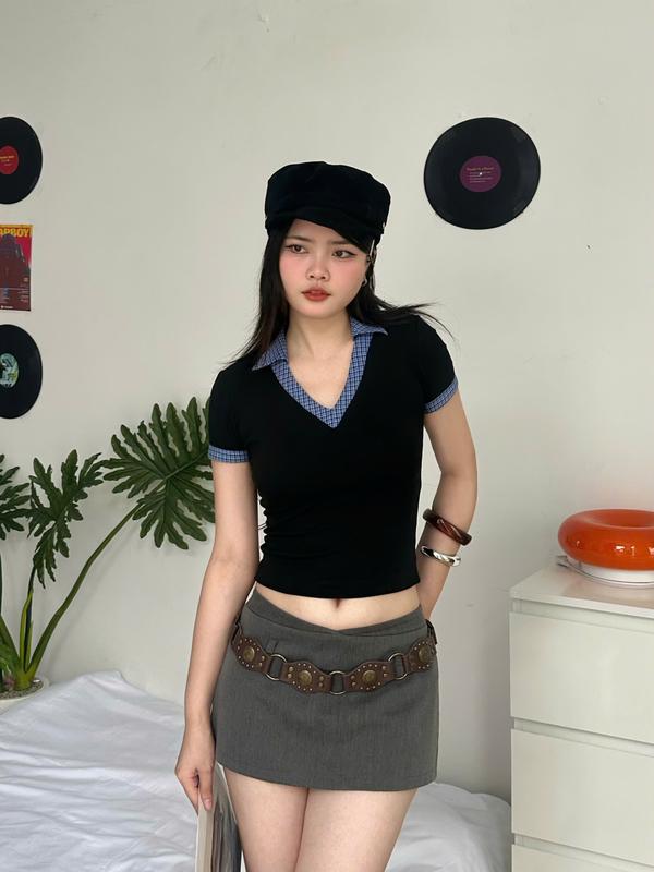  Áo thun ôm body phối cổ sơ mi Wyn Migcool phong cách Hàn Quốc A04 