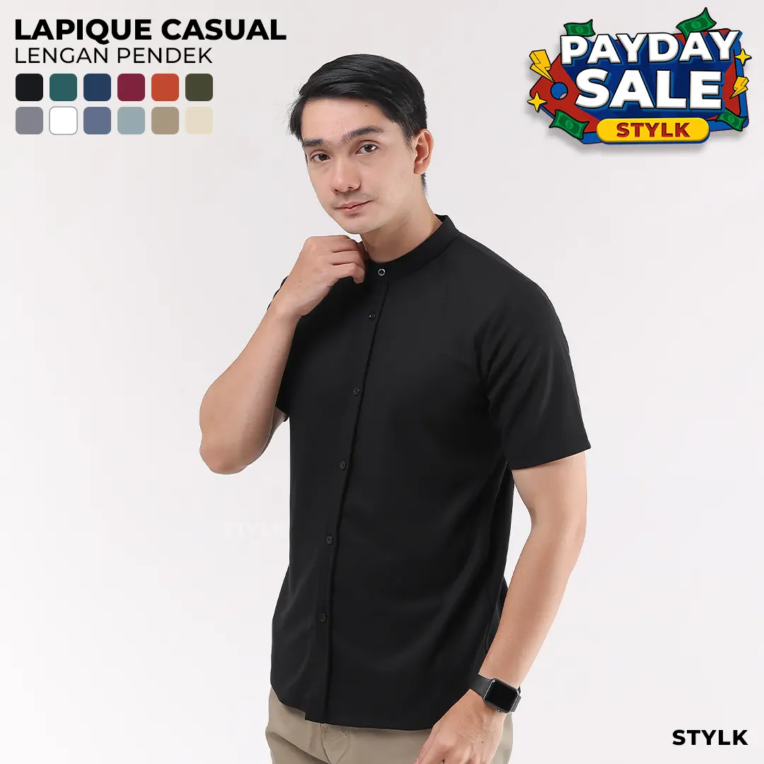 [FLASH SALE] Stylelaki LAPIQUE - Kemeja Hitam Pria Casual Lengan Pendek Slim Fit Anti Kusut Nyaman dan Lembut