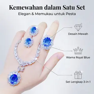 IS03B Kalung Liontin Aquamarine Mewah Legenda Laut Biru yang Indah Cincin Mewah Ringan Set Anting Batu Permata Berwarna Elegan dan Mewah