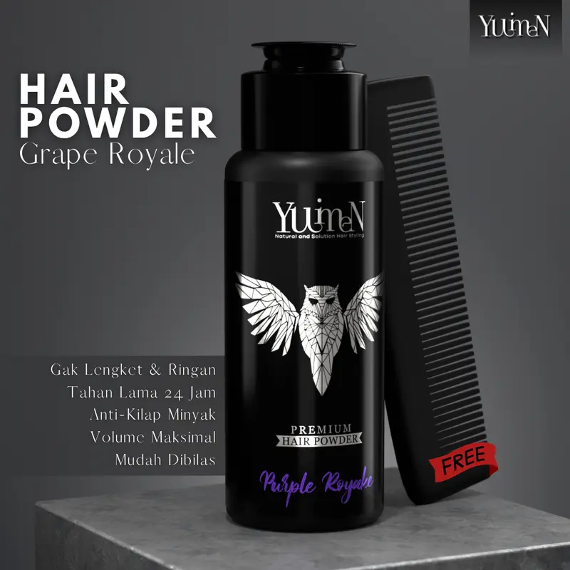 YUIMEN Hair Powder Premium Aroma Grape + Gratis Sisir Plastik + Rambut Bervolume dan Perawatan Rambut Berminyak atau Lepek 0