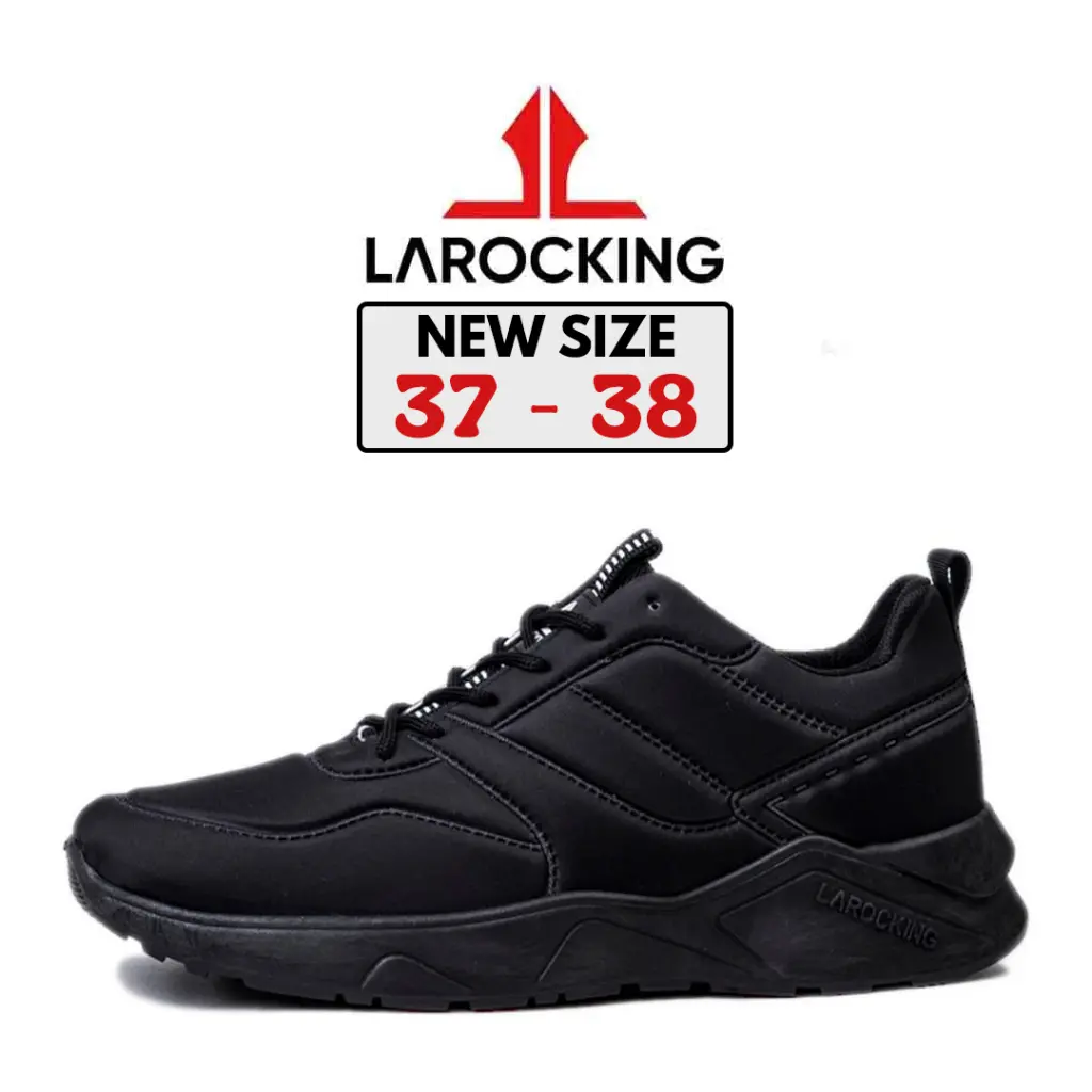 Promo Larocking - Dexter Hitam Polos | Sepatu Sneakers Running Gym Shoes Sport