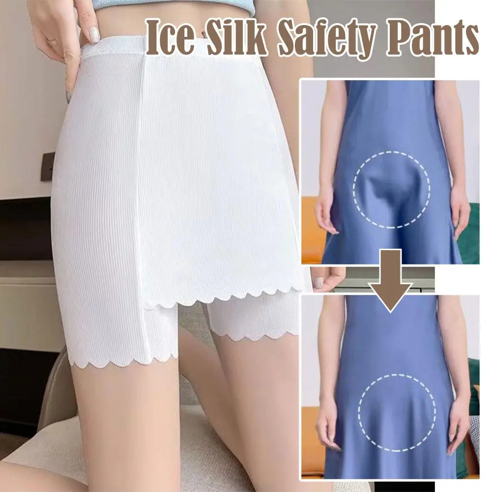 Women Double-Layer Safety Panty Women Pants Stretchable Anti-Exposure Underwear Ice Silk Safety Pants Ruffles Safety Pant