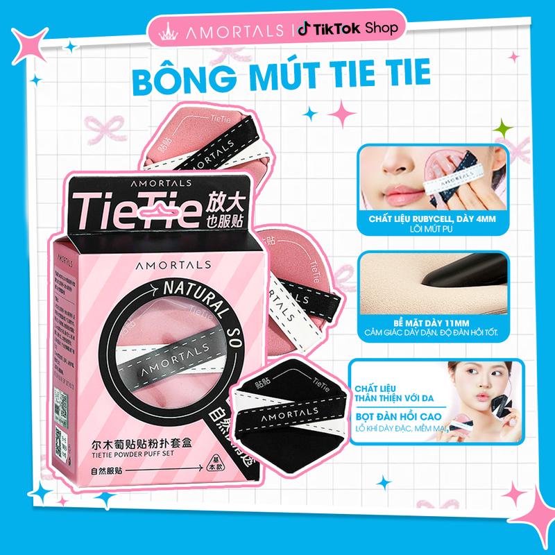 《Amortals Vietnam》Bộ 3 Mút Trang Điểm AMORTALS Pink & Black / Tie Tie– Dây Đeo Chéo, Hạn Chế Hấp Thụ Chất Lỏng, Tán Kem Nền Hoàn Hảo