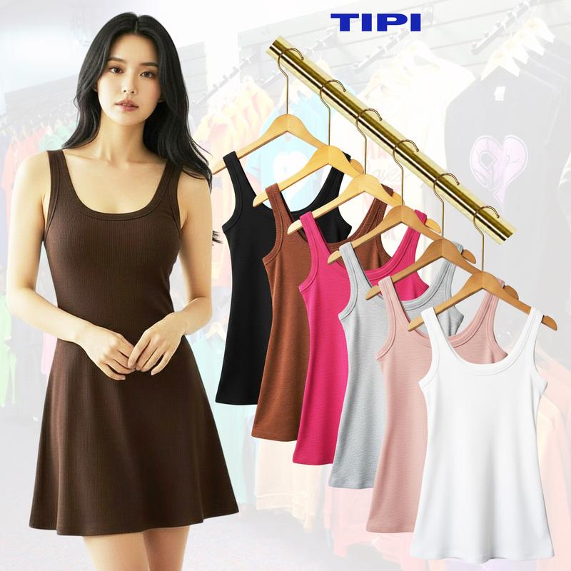  Đầm ôm 3 lỗ dáng xoè cổ chữ U chất vải thun gân 100% cotton co giãn 4 chiều 