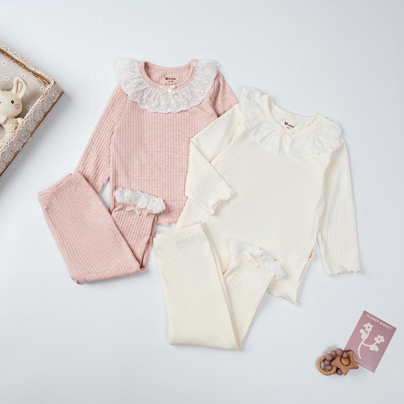   UNBEE  QA268 Bộ Quần Áo Thu Đông Len Tăm Phối Bèo Nơ Điệu Đà Unbee Việt Nam Cho Bé Gái Từ 6M-3Y 