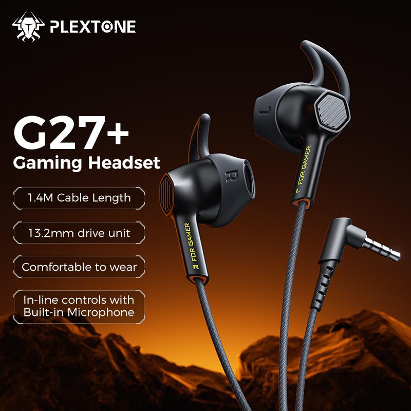 PLEXTONE หูฟังเกมมิ่ง G27+ รุ่นใหม่ หูฟังแบบมีสายในหู ลำโพงขนาดใหญ่ 13.2 มม. ความยาวสาย 140 ซม. สำหร