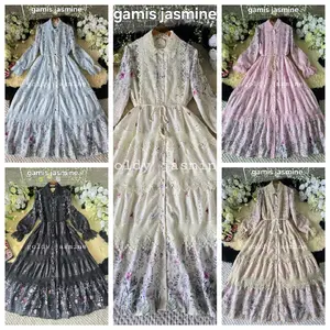Gamis Jasmine bahan katbol kancing mutiara busui frendly
