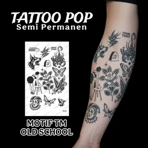TattooPop - Sticker Tattoo Temporary Semi Permanent Tahan Lama Ukuran 18x11cm Design Old School TM 01-20 / Tato Semi Permanen / Tato Anti Air / Tato Temporer