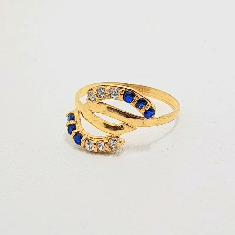 Cincin Emas Muda Mata Putih Biru Enam Atas Bawah 1 Gram 0