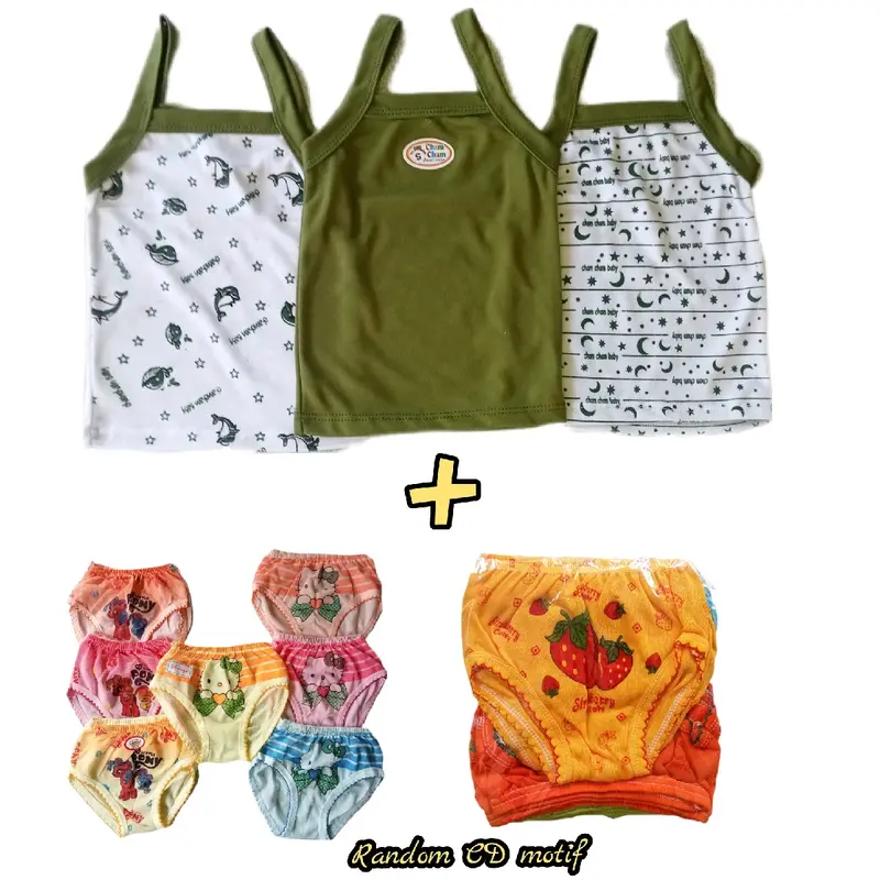 Paket Set Baju Dalam dan Celana Dalam Anak Perempuan dengan Tangtop dan CD - Fashion PE Double (3pcs tangtop+3pcs cd) Pakaian 5