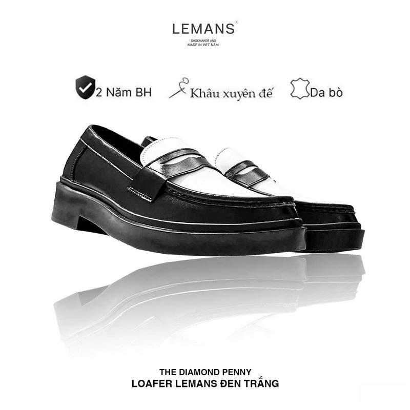  Giày da bò Penny Loafer da bò Trắng đen LEMANS đế tăng chiều cao 4cm cho nam giày lười nam giầy da bảo hành 24 tháng Cao Su Shoes 