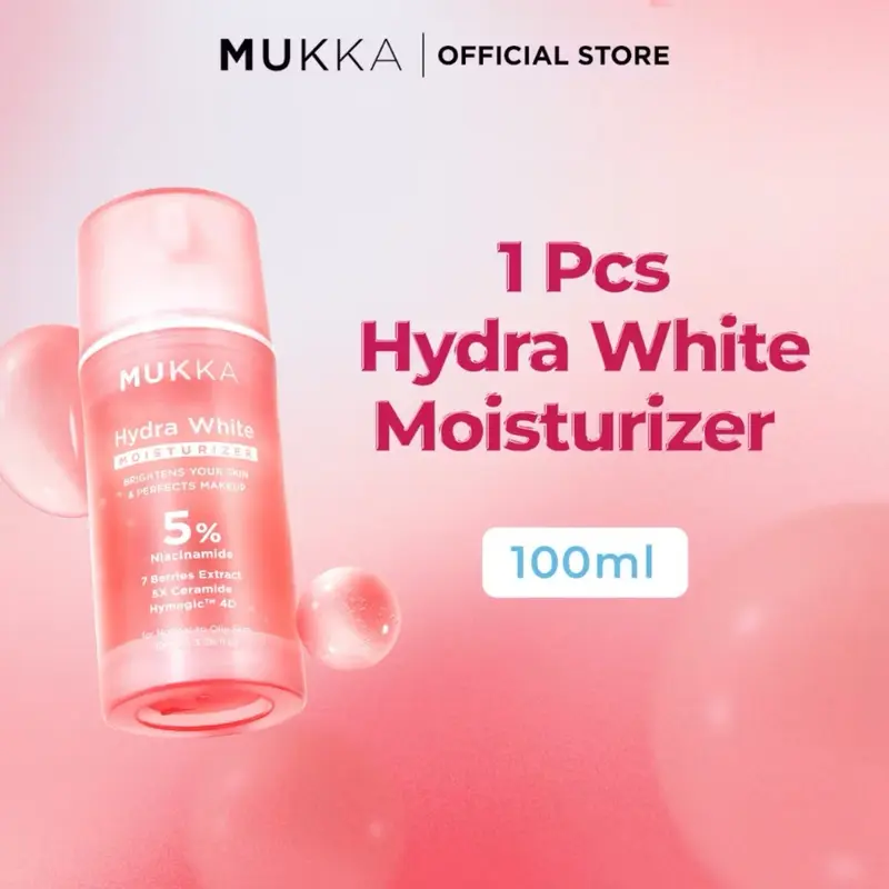 MUKKA MOISTURIZER Hydra White moisturizer 100ml Pelembap Wajah Mencerahkan Dengan kandungan 5% NiacinamdE 1