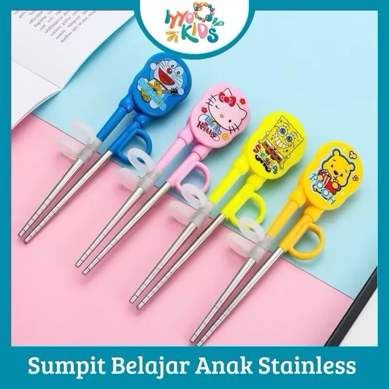 IYYO KIDS | Sumpit Belajar Anak Anak Stainless Karakter Lucu Sumpit Rayanza Cipung