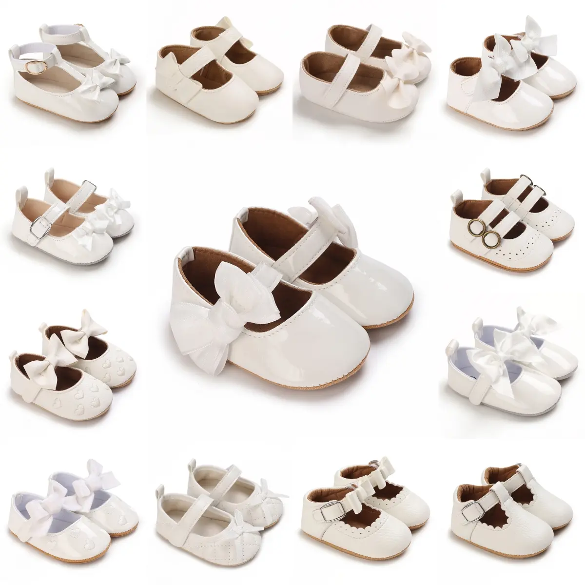 Antislip Rubber sole baby shoes girls princess shoes for Christening white baptismal prewalker 0-18M