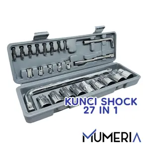 Set Kunci Shock 27 in 1 Obeng Pas Sok Sock Shok Socket Ring Tool Kit Alat Bengkel Service Servis Mobil Motor