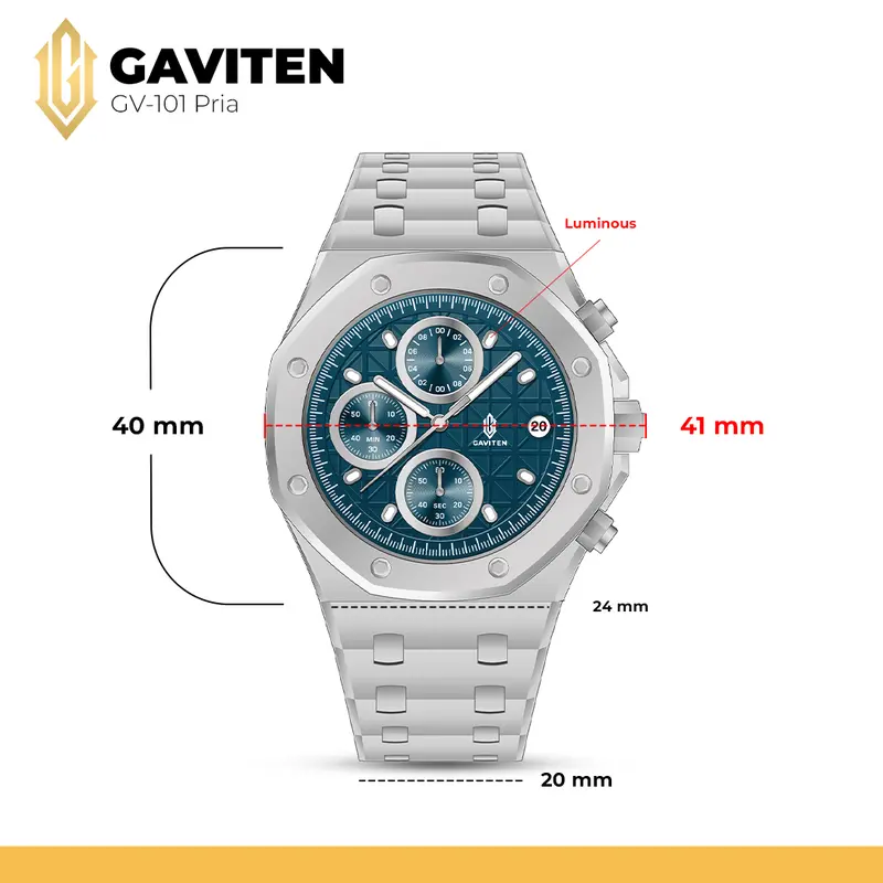 GAVITEN Jam Tangan Pria Gaviten GV 101 GV101 Original Garansi Resmi 1 Tahun - Stainless Steel 6