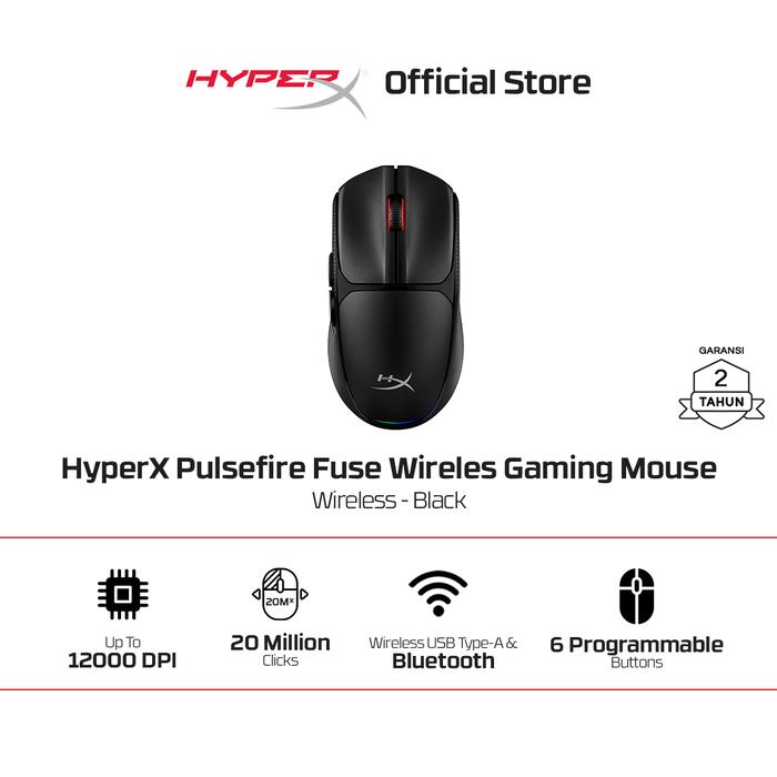 Gambar HyperX Mouse Gaming Pulsefire Fuse Wireless - Black 12000 DPI 6 Buttons LED RGB Lighting Lightweight Ergonomic Original Non Silent Ringan dari HyperX Indonesia Kota Administrasi Jakarta Utara Tokopedia