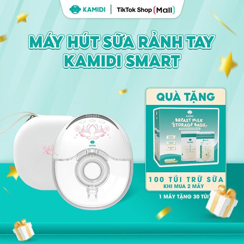 (TẶNG 100 TÚI TRỮ SỮA) Máy hút sữa rảnh tay không dây hoa sen Kamidi Smart cao cấp, chất liệu Silicone, [Tặng phễu hạ size 19 và 21] máy hút sữa Kamidi hutsua