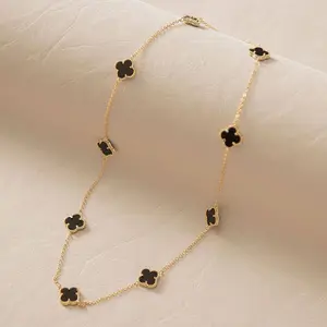 Kalung Titanium Anti Karat Panjang Daun Semanggi Melingkar Kecil Elegan Aksesori Fashion Wanita Mewah Kekinian Style Korea
