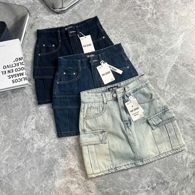 THE QUẠO _ Chân Váy Jean Lưng Cao Túi Hộp Màu Basic S0401_414 DÀI 37CM
