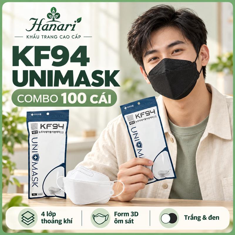 Khẩu Trang KF94 UNI MASK 4 Lớp Dày Dặn Kháng Khuẩn, Chống Bụi Mịn Tia UV Hàng Cao Cấp