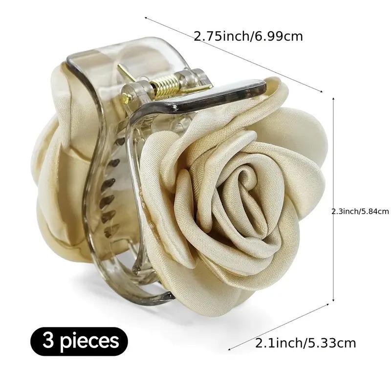 Product Introduction of 3pcs Elegant Vintage Rose Hair Claw Clips, Medium Size Fabric Floral Hair Accessories for Women, Fashionable Design for Daily Wear, Parties, Valentine'S Day 0