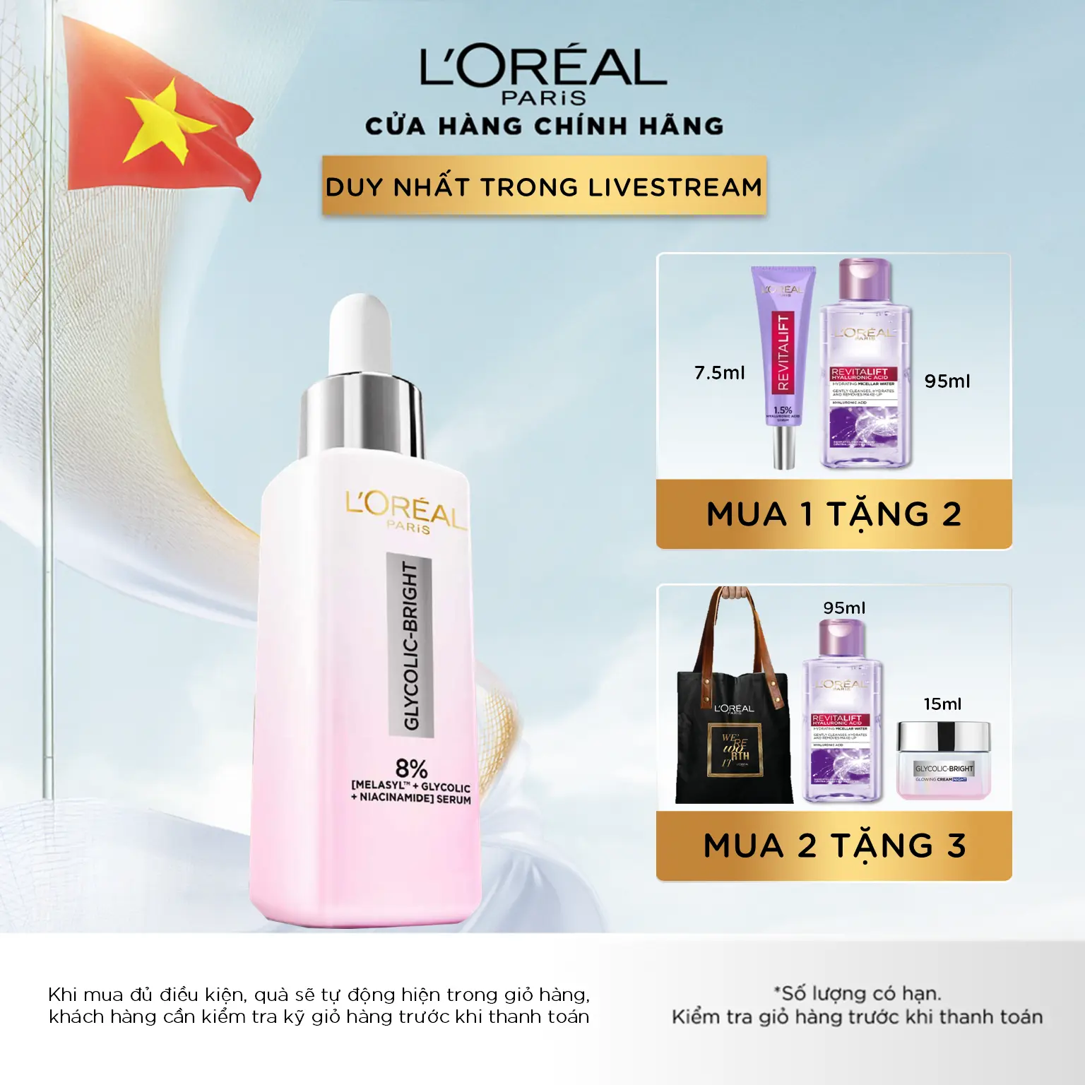 SERUM DƯỠNG SÁNG, MỜ THÂM MỤN & NÁM L’OREAL PARIS GLYCOLIC BRIGHT 8% [MELASYL+GLYCOLIC+NIACINAMIDE] 30ML Làm Đẹp Da Dưỡng Ẩm Da
