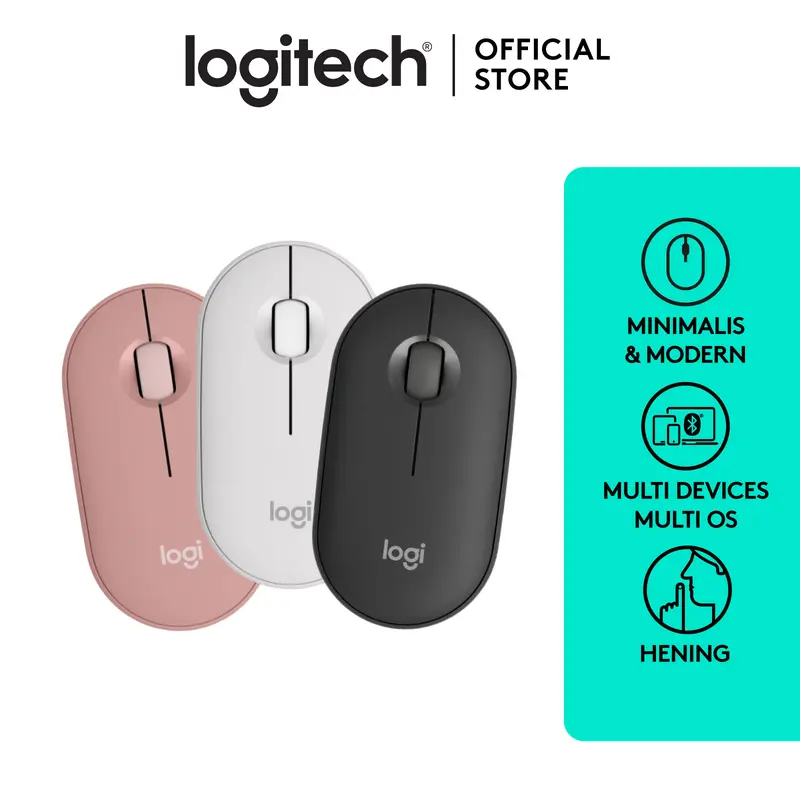 Logitech Pebble 2 M350s Mouse Wireless Bluetooth Slim Silent dilengkapi dengan Baterai untuk Laptop, Computer. Komposisi bahan lebih dari 50% Plastik Daur Ulang Ramah Lingkungan 0