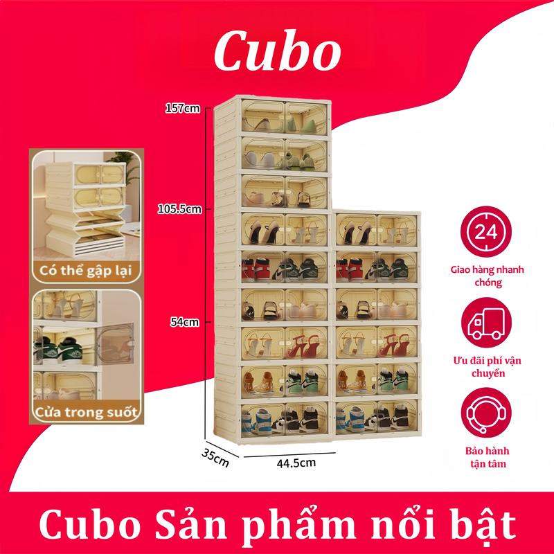  【Rộng 44 CUBO Tủ giày nhựa trong suốt có thể gấp gọn dày dặn chắc chắn kết hợp các mẫu cao thấp không cần lắp ráp tiết kiệm diện tích 
