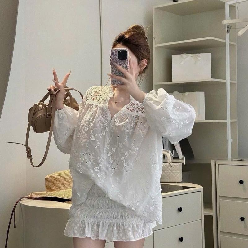 Mèo Mỡ Bigsize — Set bộ thời trang nữ thiết kế hoa boi thêu ren hoa tay dài kèm chân váy nhúng bigsize 55-95kg