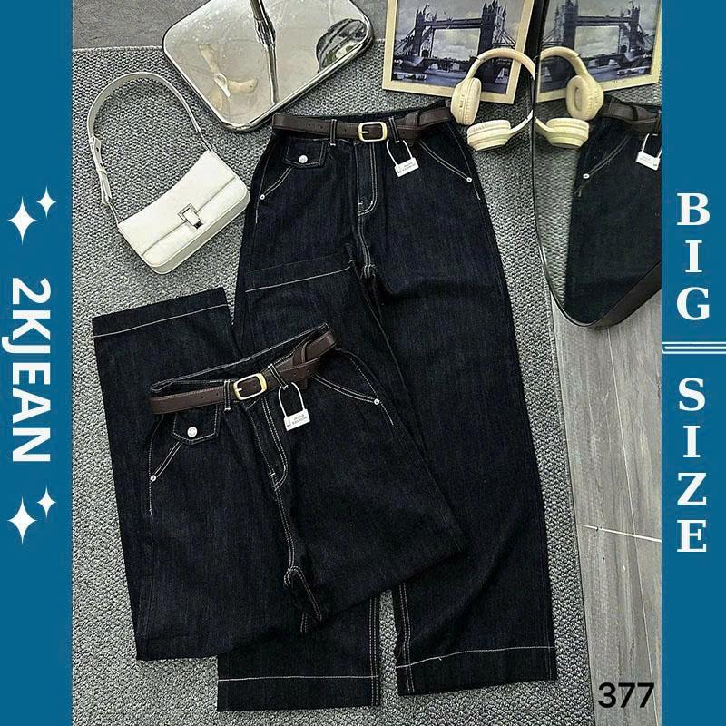 Quần ống suông rộng jean nữ túi kiểu Bigsize 55kg-90kg hàng QC kiểu dáng ống rộng màu xanh than QC377 2KJeans