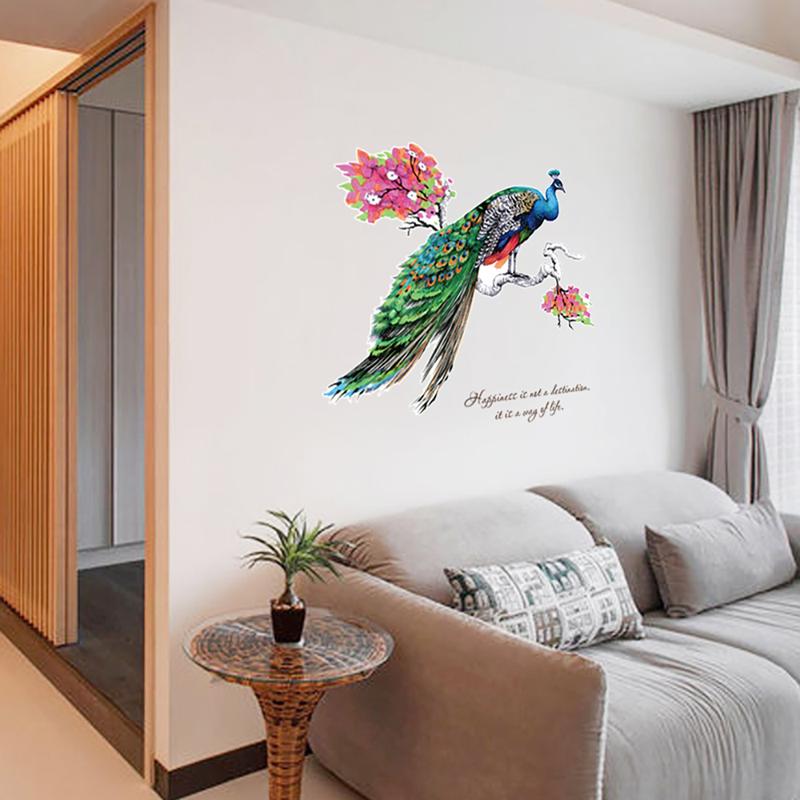 Wall Stiker Dinding Aesthetic – Bahan plastik vinyl transparan, ukuran 90cm x 60cm (P x T) per pcs, motif burung merak di atas dahan pohon. Terbuat dari kertas sticker, ideal untuk dekorasi dinding yang elegan dan menarik 3